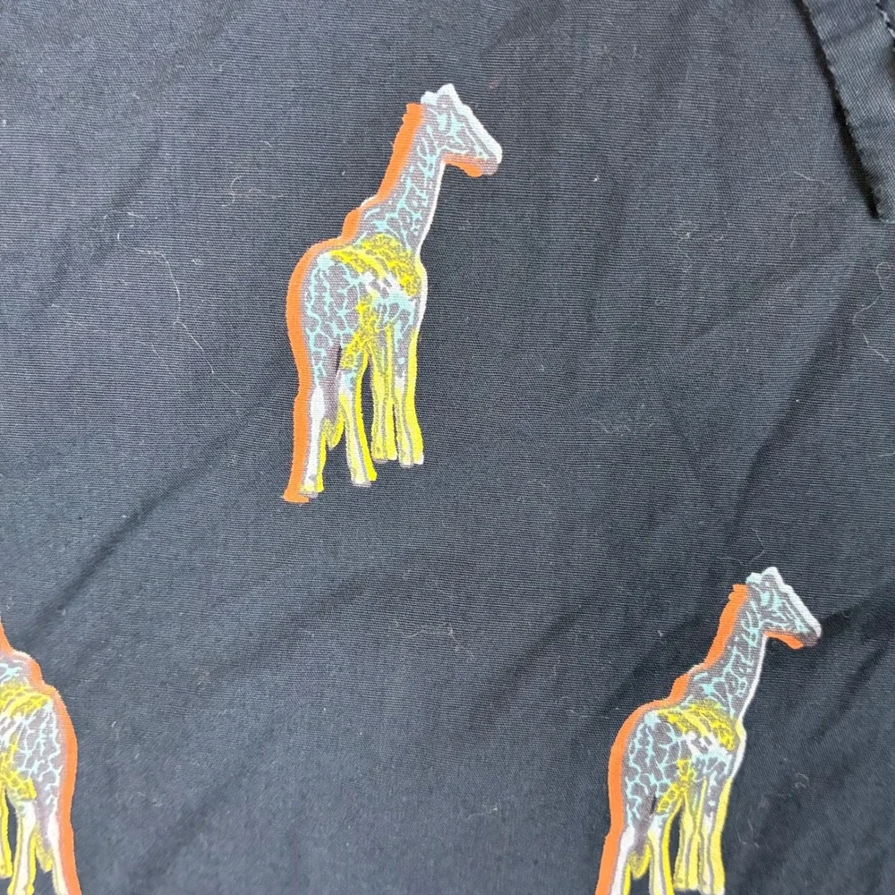 Banana Republic Luxe Poplin Shirt XL Slim Fit Navy Giraffe Print Short Sleeve